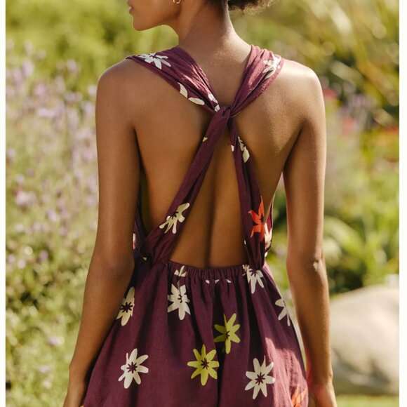 Celandine Linen-Blend Sleeveless Deep-V Romper from Anthropologie - Picture 2 of 4